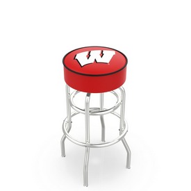 L7C1 - 4 Wisconsin W Cushion Seat with Double-Ring Chrome Base Swivel Bar Stool by Holland Bar Stool Company
