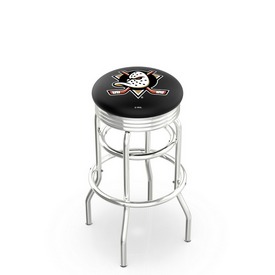 L7C3C - Chrome Double Ring Anaheim Ducks Swivel Bar Stool with 2.5 Ribbed Accent Ring by Holland Bar Stool Company