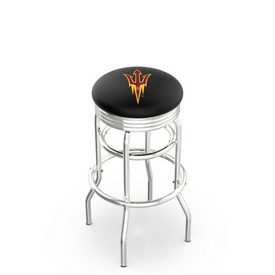 L7C3C - Chrome Double Ring Arizona State Swivel Bar Stool with 2.5" Ribbed Accent Ring and Pitchfork Logo by Holland Bar Stool Company, L7C3CArizSt-F L7C3C - Chrome Double Ring Arizona State Swivel Bar Stool with 2.5" Ribbed Accent Ring and Pitchfork Logo by Holland Bar Stool Company, L7C3CArizSt-F