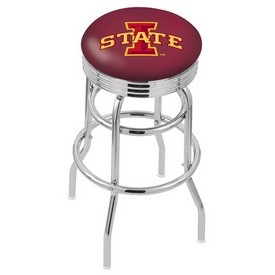 L7C3C - Chrome Double Ring Iowa State Swivel Bar Stool with 2.5 Ribbed Accent Ring by Holland Bar Stool Company