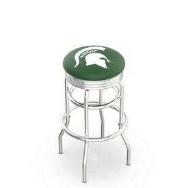 L7C3C - Chrome Double Ring Michigan State Swivel Bar Stool with 2.5 Ribbed Accent Ring by Holland Bar Stool Company