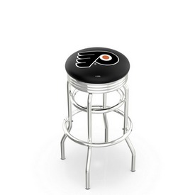 L7C3C - Chrome Double Ring Philadelphia Flyers Swivel Bar Stool with 2.5 Ribbed Accent Ring by Holland Bar Stool Company