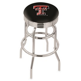 L7C3C - Chrome Double Ring Texas Tech Swivel Bar Stool with 2.5 Ribbed Accent Ring by Holland Bar Stool Company