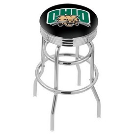 L7C3C - Chrome Double Ring Ohio University Swivel Bar Stool with 2.5 Ribbed Accent Ring by Holland Bar Stool Company