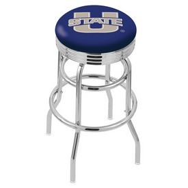 L7C3C - Chrome Double Ring Utah State Swivel Bar Stool with 2.5 Ribbed Accent Ring by Holland Bar Stool Company