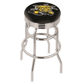 L7C3C - Chrome Double Ring Wichita State Swivel Bar Stool with 2.5 Ribbed Accent Ring by Holland Bar Stool Company