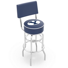 L7C4 - Chrome Double Ring Brigham Young Swivel Bar Stool with a Back by Holland Bar Stool Company, L7C4BrigYn