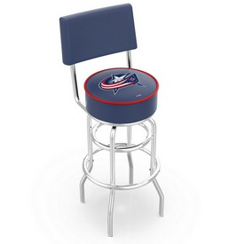 L7C4 - Chrome Double Ring Columbus Blue Jackets Swivel Bar Stool with a Back by Holland Bar Stool Company