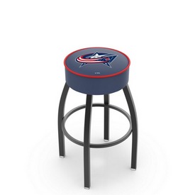 L8B1 - 4 Columbus Blue Jackets Cushion Seat with Black Wrinkle Base Swivel Bar Stool by Holland Bar Stool Company