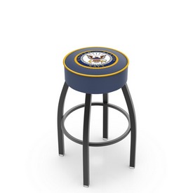 L8B1 - 4 U.S. Navy Cushion Seat with Black Wrinkle Base Swivel Bar Stool by Holland Bar Stool Company