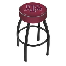L8B1 - 4 Texas A&M Cushion Seat with Black Wrinkle Base Swivel Bar Stool by Holland Bar Stool Company
