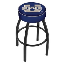 L8B1 - 4 Utah State Cushion Seat with Black Wrinkle Base Swivel Bar Stool by Holland Bar Stool Company