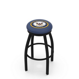 L8B2B - Black Wrinkle U.S. Navy Swivel Bar Stool with Accent Ring by Holland Bar Stool Company