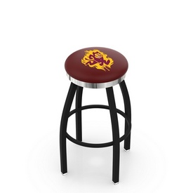 L8B2C - Black Wrinkle Arizona State Swivel Bar Stool with Chrome Accent Ring and Sparky Logo by Holland Bar Stool Company, L8B2CArizSt-S L8B2C - Black Wrinkle Arizona State Swivel Bar Stool with Chrome Accent Ring and Sparky Logo by Holland Bar Stool Company, L8B2CArizSt-S
