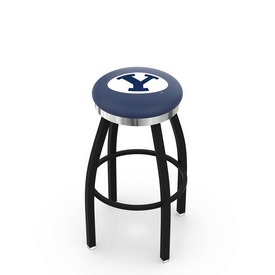 L8B2C - Black Wrinkle Brigham Young Swivel Bar Stool with Chrome Accent Ring by Holland Bar Stool Company, L8B2CBrigYn L8B2C - Black Wrinkle Brigham Young Swivel Bar Stool with Chrome Accent Ring by Holland Bar Stool Company, L8B2CBrigYn
