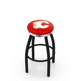 L8B2C - Black Wrinkle Calgary Flames Swivel Bar Stool with Chrome Accent Ring by Holland Bar Stool Company