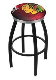 L8B2C Chicago Blackhawks Swivel Stool with a Black Wrinkle and Chrome Finish