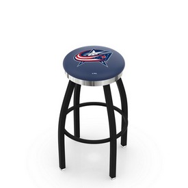 L8B2C - Black Wrinkle Columbus Blue Jackets Swivel Bar Stool with Chrome Accent Ring by Holland Bar Stool Company