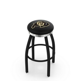 L8B2C - Black Wrinkle Colorado Swivel Bar Stool with Chrome Accent Ring by Holland Bar Stool Company