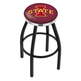 L8B2C - Black Wrinkle Iowa State Swivel Bar Stool with Chrome Accent Ring by Holland Bar Stool Company