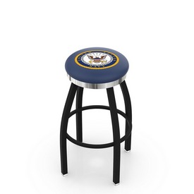 L8B2C - Black Wrinkle U.S. Navy Swivel Bar Stool with Chrome Accent Ring by Holland Bar Stool Company