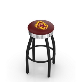 L8B3C - Black Wrinkle Arizona State Swivel Bar Stool with Chrome 2.5" Ribbed Accent Ring and Sparky Logo by Holland Bar Stool Company, L8B3CArizSt-S