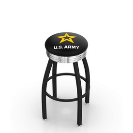 L8B3C - Black Wrinkle U.S. Army Swivel Bar Stool with Chrome 2.5 Ribbed Accent Ring by Holland Bar Stool Company