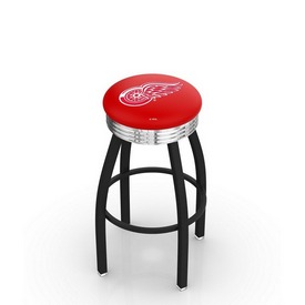 L8B3C - Black Wrinkle Detroit Red Wings Swivel Bar Stool with Chrome 2.5 Ribbed Accent Ring by Holland Bar Stool Company