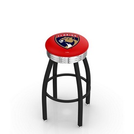 L8B3C - Black Wrinkle Florida Panthers Swivel Bar Stool with Chrome 2.5 Ribbed Accent Ring by Holland Bar Stool Company