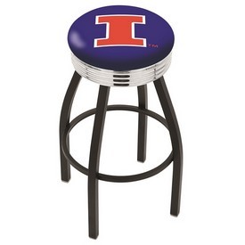 L8B3C - Black Wrinkle Illinois Swivel Bar Stool with Chrome 2.5 Ribbed Accent Ring by Holland Bar Stool Company