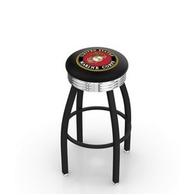 L8B3C - Black Wrinkle U.S. Marines Swivel Bar Stool with Chrome 2.5 Ribbed Accent Ring by Holland Bar Stool Company