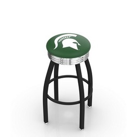 L8B3C - Black Wrinkle Michigan State Swivel Bar Stool with Chrome 2.5 Ribbed Accent Ring by Holland Bar Stool Company