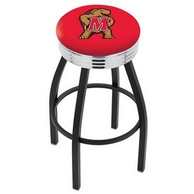 L8B3C - Black Wrinkle Maryland Swivel Bar Stool with Chrome 2.5 Ribbed Accent Ring by Holland Bar Stool Company