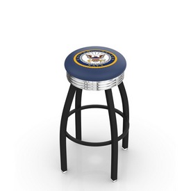 L8B3C - Black Wrinkle U.S. Navy Swivel Bar Stool with Chrome 2.5 Ribbed Accent Ring by Holland Bar Stool Company L8B3C - Black Wrinkle U.S. Navy Swivel Bar Stool with Chrome 2.5 Ribbed Accent Ring by Holland Bar Stool Company