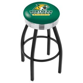 L8B3C - Black Wrinkle Northern Michigan Swivel Bar Stool with Chrome 2.5 Ribbed Accent Ring by Holland Bar Stool Company