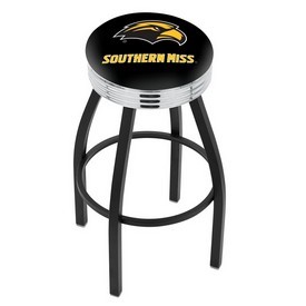 L8B3C - Black Wrinkle Southern Miss Swivel Bar Stool with Chrome 2.5 Ribbed Accent Ring by Holland Bar Stool Company