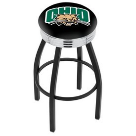 L8B3C - Black Wrinkle Ohio University Swivel Bar Stool with Chrome 2.5 Ribbed Accent Ring by Holland Bar Stool Company