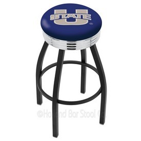 L8B3C - Black Wrinkle Utah State Swivel Bar Stool with Chrome 2.5 Ribbed Accent Ring by Holland Bar Stool Company
