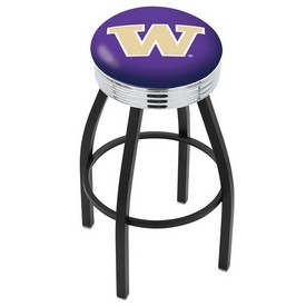 L8B3C - Black Wrinkle Washington Swivel Bar Stool with Chrome 2.5 Ribbed Accent Ring by Holland Bar Stool Company