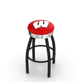 L8B3C - Black Wrinkle Wisconsin W Swivel Bar Stool with Chrome 2.5 Ribbed Accent Ring by Holland Bar Stool Company