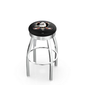 L8C3C - Chrome Anaheim Ducks Swivel Bar Stool with 2.5 Ribbed Accent Ring by Holland Bar Stool Company