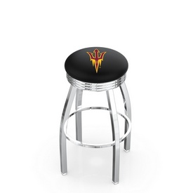 L8C3C - Chrome Arizona State Swivel Bar Stool with 2.5" Ribbed Accent Ring and Pitchfork Logo by Holland Bar Stool Company, L8C3CArizSt-F L8C3C - Chrome Arizona State Swivel Bar Stool with 2.5" Ribbed Accent Ring and Pitchfork Logo by Holland Bar Stool Company, L8C3CArizSt-F