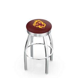 L8C3C - Chrome Arizona State Swivel Bar Stool with 2.5" Ribbed Accent Ring and Sparky Logo by Holland Bar Stool Company, L8C3CArizSt-S L8C3C - Chrome Arizona State Swivel Bar Stool with 2.5" Ribbed Accent Ring and Sparky Logo by Holland Bar Stool Company, L8C3CArizSt-S