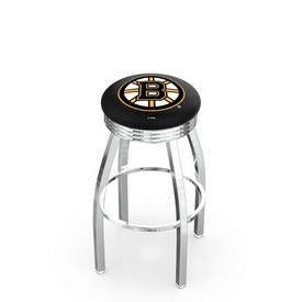 L8C3C - Chrome Boston Bruins Swivel Bar Stool with 2.5 Ribbed Accent Ring by Holland Bar Stool Company