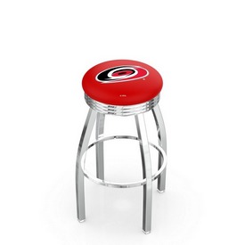 L8C3C - Chrome Carolina Hurricanes Swivel Bar Stool with 2.5 Ribbed Accent Ring by Holland Bar Stool Company