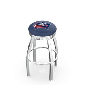 L8C3C - Chrome Columbus Blue Jackets Swivel Bar Stool with 2.5 Ribbed Accent Ring by Holland Bar Stool Company