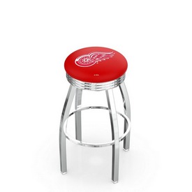 L8C3C - Chrome Detroit Red Wings Swivel Bar Stool with 2.5 Ribbed Accent Ring by Holland Bar Stool Company