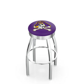 L8C3C - Chrome East Carolina Swivel Bar Stool with 2.5 Ribbed Accent Ring by Holland Bar Stool Company
