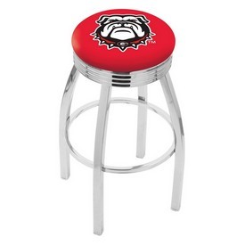 L8C3C - Chrome Georgia Bulldog Swivel Bar Stool with 2.5 Ribbed Accent Ring by Holland Bar Stool Company