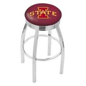 L8C3C - Chrome Iowa State Swivel Bar Stool with 2.5 Ribbed Accent Ring by Holland Bar Stool Company